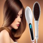 LCD screen straight hair comb hairdresser (white) – EU Plug