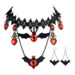 Black Bat Vampire Necklace Earring Set Halloween Gift