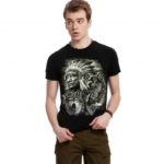 Fashion Men’s 3D Indian Chief and Wolves Print Short Sleeves Cotton T-shirt