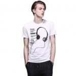 Fashion Men’s Headphones Print Short Sleeves Cotton T-shirt