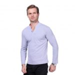 V Neck Long Sleeve Slim Fit Solid Color Casual T Shirt for Men