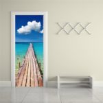 Funlife DM051 Beach Wood Bridge Pattern Door Cover Sticker