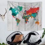 Retro Watercolor World Map Tapestry Wall Hanging