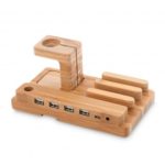 YM-WD06-C Bamboo 4-port USB Charging Dock for Apple Watch/iPhone/iPad