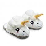 Winter Plush Unicorn Slipper One Size for Women – White