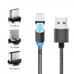 1M 2.1A LED Magnetic Charging Cable with USB-C/Micro USB/Lightning Connector