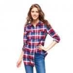 Cache Cache Long Sleeves Multi-Color Plaid Cotton Shirts for Women