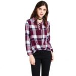 Cache Cache Women’s Long Sleeves Cotton Plaid Casual Shirts