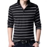 Casual Men’s Long Sleeves Turn Down Collar Stripes Polo Shirts