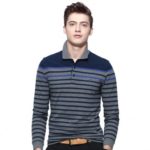 Dancing Wolves Long Sleeves Cotton Stripes Polo Shirts for Men