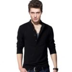 Long Sleeves Stand Collar Cotton T-shirt for Men