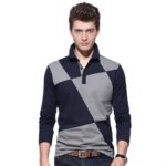 Men’s Contrast Color Long Sleeves Cotton Polo Shirts