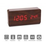 Voice Control Wooden LED Digital Alarm Clock with Thermometer