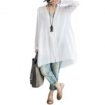 Women Deep-V 3/4 Sleeves Cotton Shirts Blouse with Camisole Top