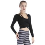Women’s Deep V-neck Long Sleeves Crop Tops for Yoga/Running/Gym/Sports