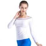 Women’s Long Sleeves Off Shoulder Workout Tee Tops for Yoga/Running/Gym/Sports