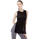 Women’s Sleeveless Polyester Mesh Split Blouse for Yoga/Casual