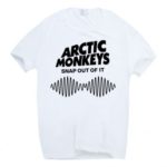 Men Cotton Round Collar Short Sleeves T-shirt Top Blouse with Arctic Monkeys and Spiral Pattern