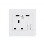 2100mA Wall Power Outlet with Dual USB and Switch for UK Plug