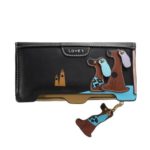 PU Leather Multi-Slot Doggie Zipper Rectangle Wallet Clutch Card Holder with Pendant
