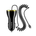 FLOVEME QC2.0 USB Car Charger with 8-Pin/Micro USB/Type-C Coiled Cable