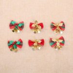 10PCs 5 x 3.5cm Plaid Christmas Bowknots with Jingle Bells Tree Decors