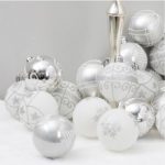 24PCs 6cm White Silver Glitter Printed Christmas Balls Tree Ornaments