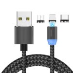 2Pcs 3 in 1 2.1A Magnetic Charging Cable with 8 Pin/Type-C/Micro USB Connectors