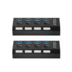 2PCs 4 Ports USB 3.0 5Gbps High Speed Hub Adapter with Independent Switch