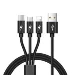 3 in 1 Nylon Braided 3A USB to Micro USB / 8-Pin / Type-C Charging Cable -120cm