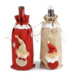 2PCs Burlap Drawstring Christmas Wine Bottle Covers
