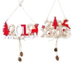 2PCs Christmas & New Year Hollow Out Wooden Hanging Board