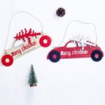Car Shape Wooden Sleds Christmas Tree Hanging Pendant Xmas Decoration 2PCs Set