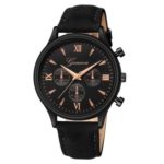 Geneva 644 Leather Band Quartz Analog Wrist Watch with Three Sub-dials