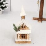 Wooden Church Christmas Ornaments with Decorative LED Light Holiday Decorations Gifts