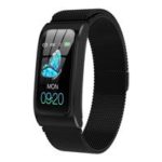 Makibes AK12 Smart Bracelet 1.14 Inches Screen IP68 Water Resistant Heart Rate Blood Pressure Monitor Fitness Tracker Metal Strap – Black