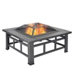 New 
                        
                            Merax BBQ Fire Pit Quadrilateral Multifunctional With Spark Protection Garden Metal Fire Basket – Black