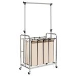 New 
                        
                            Laundry Sorter With Hanging Bar 4-bag Laundry Hamper Sorter With Rolling Wheels – Silver