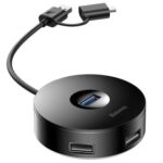 New Baseus Round Box 4-in-1 Type-C HUB Adapter 1m USB3.0 x 1 + USB2.0 x 3 Support 4TB SSD For Laptop Smartphone – Black
