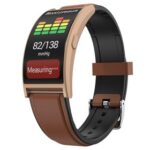 New Makibes T20 Smart Band Blood Pressure Monitor 1.5 Inch Curved Screen IP67 Water Resistant Heart Rate Sleep Tracker Leather Strap – Gold