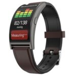 New Makibes T20 Smart Band Blood Pressure Monitor 1.5 Inch Curved Screen IP67 Water Resistant Heart Rate Sleep Tracker Leather Strap – Gray