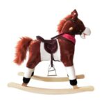 New Kids Plush Ride On Pony Rocking Horse with Neigh Sound – Dark Brown