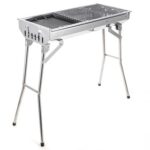 New Portable Folding Barbecue Grill Stainless Steel Material Adjustable Height and Angle With Nonstick Square Baking Pan For Outdoor Camping Terrace Picnic – Silver