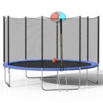 New 12FT Large Fitness Trampolines  Adult Children Outdoor Jump Trampoline Several People Play Together Max Load 450KG – Black