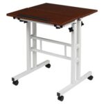 New 60 x 54 x 70cm Standing Lift Computer Desk Height Adjustable Built-in Locking Mechanism With Four Heavy Casters – White