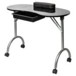 New Portable Foldable MDF Nail Table Easy to Clean With Armrests and Drawers For Salon Spa – Black