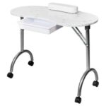 New Portable Foldable MDF Nail Table Easy to Clean With Armrests and Drawers For Salon Spa – White