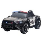 New 12V Kids Ride On Police Car with 2.4GHZ Remote Control LED Lights Siren Microphone – Black + White