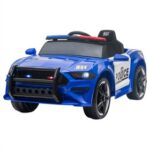 New 12V Kids Ride On Police Car with 2.4GHZ Remote Control LED Lights Siren Microphone – Blue + White