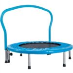 New 36″ Kids Trampoline with Handrail, Mini Toddler Trampoline w/ Safety Padded Cover for Indoor Outdoor Cardio Exercise
